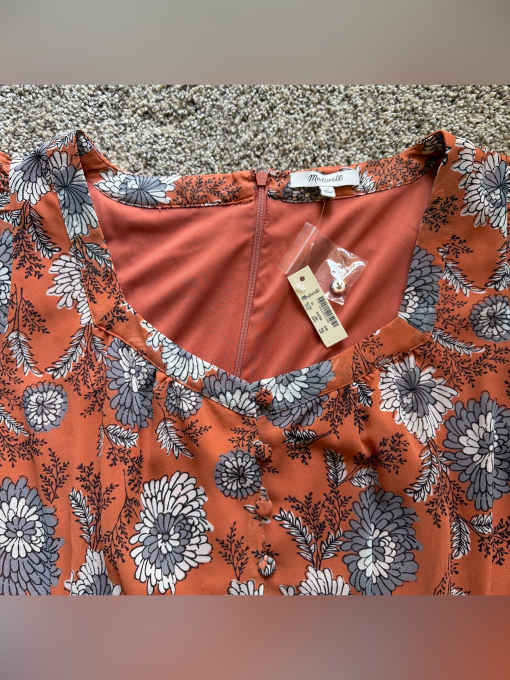 NWT Madewell Floral Chiffon Midi Dress Scoop Neck Short Sleeve Buttons Zip Sz 14 - Picture 11 of 11